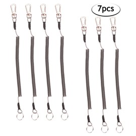 BB Hapeayou Fishing Lanyard (7Pcs) Safety Retractable Coiled Tether with Carabiner and Split Ring for Pliers, Boating, Tools(Black)