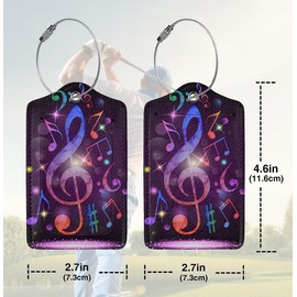 2 Pack Luggage Tags Travel Sound of Music PU Cute Leather Luggage Tag Name ID Labels with Privacy Cover Suitcases Women Men Girls Boys Fun Laggage Tags Present Box/Gift (Music)