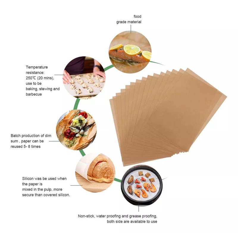 SANBREVE 100 Hojas Papel Para Hornear Pergamino Antiadherente