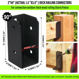 CNQLIS 8Pcs Deck Railing Bracket Connectors for 2" x 4" Railing Wood Posts with Mounting Hardware and Drill Bit（Black）