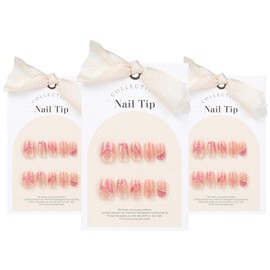 3 Packs Bling Coffin Press on Nails Y2K Short Square Fake Nails with Vivid Color Fashion Glossy Gel Acrylic Reusable UV Finish Full Cover Stick on Nails for Women Girls Pink S/M/L 30 PCS