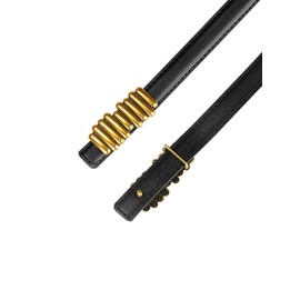 Allegra K Women's Faux Leather Designer Buckle Thin Waist Belt, black