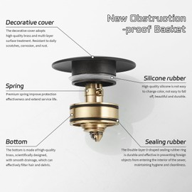 BWE Matte Black One Piece Bathroom Vessel Sink Drain Stopper with OverflowPop Up Drain Assembly with Strainer for Bathroom Vessel Vanity Faucet