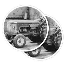 Vinyl Round Stickers (Set of 2) 10cm - BW - Red Vintage Tractor Farming Agriculture for Laptops, Tablets, Luggage, Scrap Booking, Fridges #43436