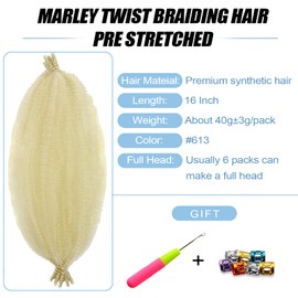 Blonde Marley Twist Braiding Hair 16 Inch Marley Hair for Spring Twist Hair Passion Twist Hair 613 Faux Locs Soft Locs Butterfly Locs Crochet Hair for Black Women Kinky Afro Twist Hair Extensions(3Packs,613#)