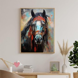 PUAGEMTI 5D Diamond Art Painting Kits for Adults American Native Indian Horse Round Full Drill Gems Cross Stitch Art Kit Canvas Painting by Diamond Mosaic Craft for Home Decoration 12x16 Inch