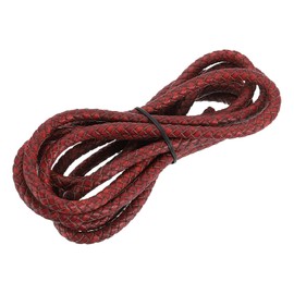 sourcing map Braided Leather Cord, Round Leather Bolo Tie String Rope for Crafts, Jewelry Making, Necklace, Bracelets, 6mm x 2m, Retro Red