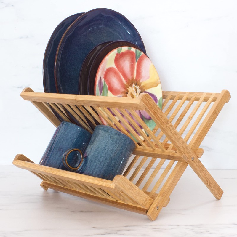 Totally Bamboo – Escurreplatos plegable, capacidad extragrande para máximo almacenamiento,