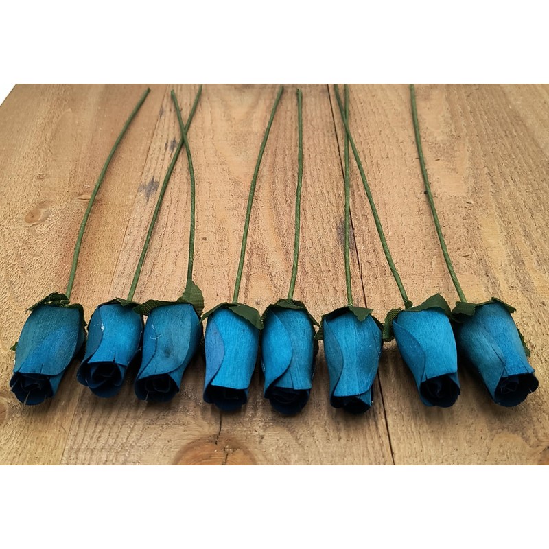 Navy Blue Bunch of 8 Closed Bud Wooden Roses for