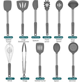 Silicone Kitchen Cooking Utensils Set with Stainless Steel Handle, Spatula Set Utensil Set, Cooking Utensil Set,Kitchen Tools Gadgets for Nonstick Cookware (11, Gray)