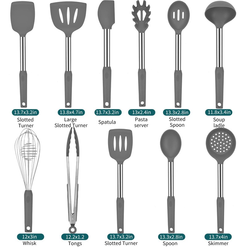 Silicone Kitchen Cooking Utensils Set with Stainless Steel Handle, Spatula