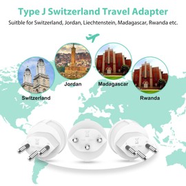 Germany to Switzerland 3 pieces adapters Germany Switzerland, EU to Swiss plug, Switzerland travel adapter, type C/E/F socket to type J plug for Maldives, Rwanda, Liechtenstein