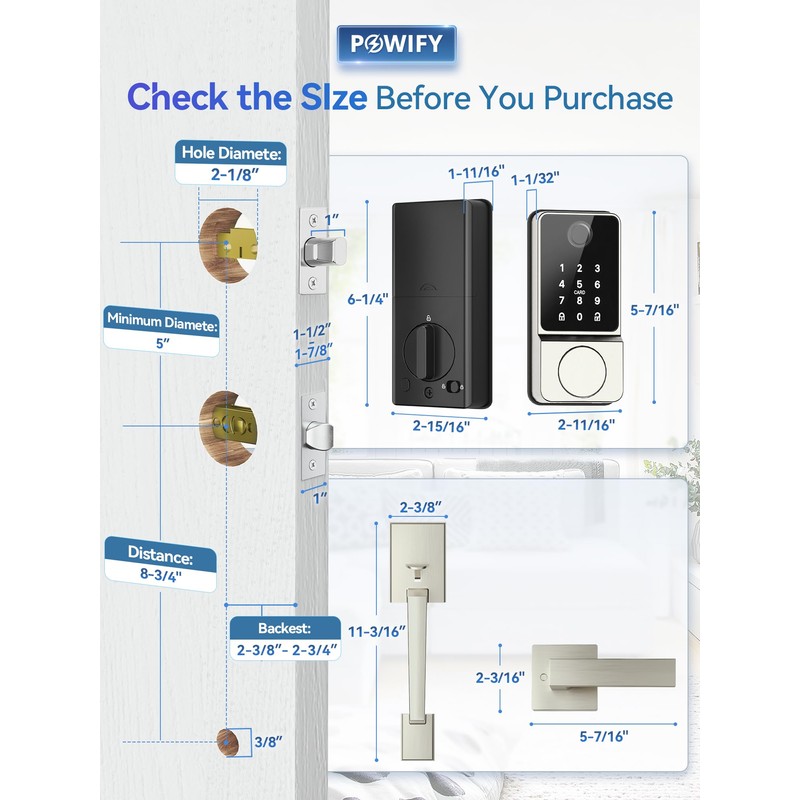 POWIFY Keyless Entry Door Lock with Handle, APP Control Smart
