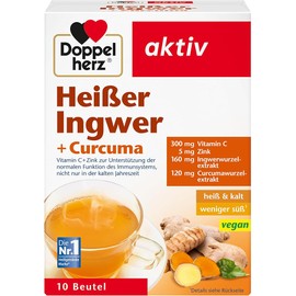 Doppelherz Hot Ginger and Curcuma - Vitamin C and Zinc to Support the Normal Function of the Immune System - Hot and Cold - Vegan - 10 Bags