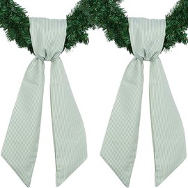 NUVCELKA Green Striped Wreath Ribbon Set 2 Pack for Door Wreath, 5.12" Wide x 54.33" Each St Patrick Spring Event Bundle Modern Sash Bow Pair Gift