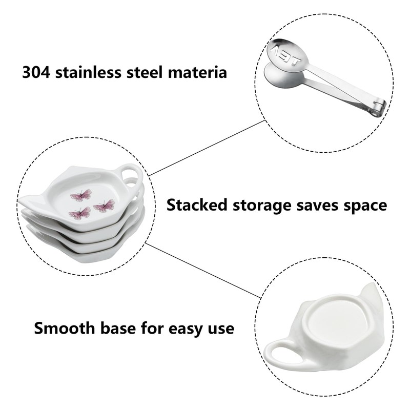 Tea Bag Coaster Set of 6 White Ceramic Tea Bag