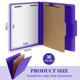 Skyygemm 36 Pcs Classification Folders Letter Size, 1 Divider Pressboard File Folder with 3. 5 in Expansion, 2 Prongs Fastener, Back to School Heavy Duty File Organizer for Student, Teacher (Purple)