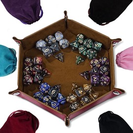 GU BEI TE DND Dice, 42-Piece Polyhedral Dice Set for D&D - Includes 6 Colorful Dice Bags & PU Leather Velvet Dice Tray - RPG MTG Dungeons and Dragons Table Games Accessories(Glitter)