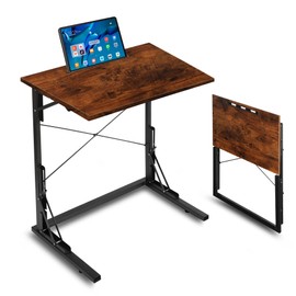 Biinocom 24 inch Foldable TV Tray Table, Foldable Portable C-Shaped Sofa end Table, Oversized Sofa Side Laptop Desk, Suitable for Living Room and Bedroom (1, Rustic Brown)