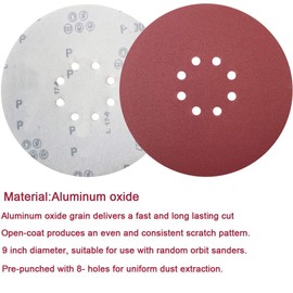 10 Pack 9 Inch 8 Hole 100 Grit Drywall Sanding Disc Sandpaper - 9" Aluminum Oxide Hook-and-Loop Sandpaper for ‎ Drywall Sander Wood Furniture Finishing
