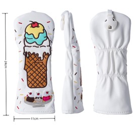GOALFPRO Golf Club Head Cover Ice Cream Embroidery Synthetic Leather Driver Fairway Wood Hybrid PU Head Cover Cute Kawaii Headcovers for All Woods and Drivers