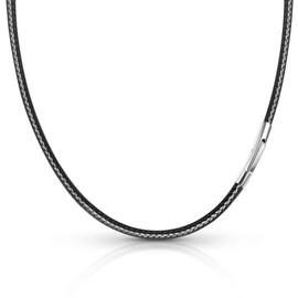 ALEXCRAFT Faux Leather Necklace Black Braided Leather Necklace Leather Cord Women Men Necklace for Pendant with Stainless Steel Clasp, Leather Stainless Steel