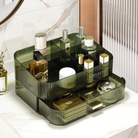 Makeup Organizer for Vanity, Large Desk Organizer with Stackable Drawer for Cosmetics, Skincare, Lipsticks, Eyeshadow Palette, Nail Care, Ideal Storage for Dresser and Bathroom Countertop-Green