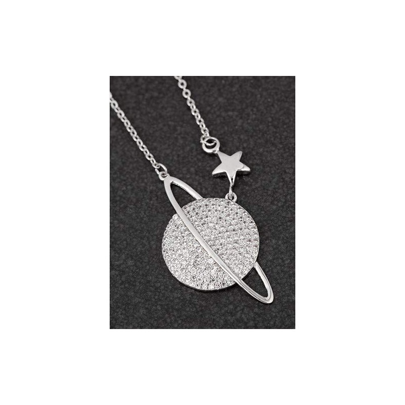 equilibrium Celestial Pave Planet White Gold Plated Necklace
