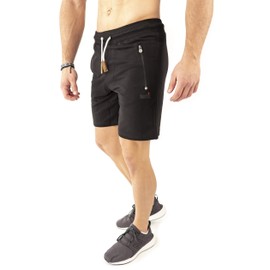 Mount Swiss Liam Men's Leisure Shorts Men’s Short Jogging Bottoms with Pockets - 2 Side and 1 Back Pocket Each with Zip Men’s Sports Shorts in Classic Colours - Sizes S - 6XL, black, xxxl