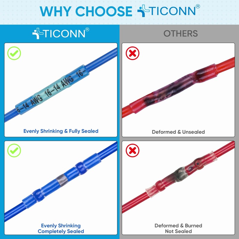 TICONN 1250Pcs Heat Shrink Wire Connectors, Waterproof Automotive Marine Electrical