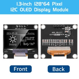 1pcs 1.3 Inch I2C IIC OLED Display Module 128 x 64 Pixel SSH1106 Self-Luminous Display Board for Arduino/Raspberry Pi/ESP32 (Pre-Soldered, White)