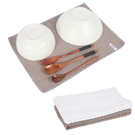 Set of 2 Dish Drying Mats - Highly Absorbent Waffle Weave, Quick Drying, Convenient Storage, Multi-Purpose Kitchen Drainer Mat (Grey+White 30x40cm)