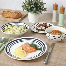 Gibson Home Seaboard Decorated White and Blue Porcelain Plates and Bowls Dinnerware Set