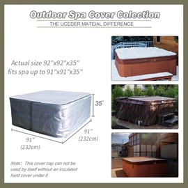 UCEDER Waterproof Hot Tub Cover 170G Polyethylene Spa Cover and UV Protection Hot Tub Sun Shield (91"x91"x35")