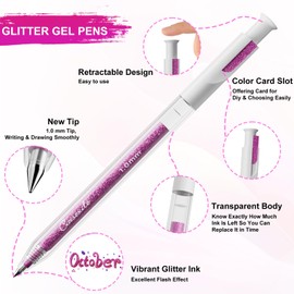 CAISEXILE 12 Colors Retractable Glitter Gel Pens, Colored Gel Pens, Drawing Pens with 5 g Large Capacity Glitter Ink For Artists Adult Coloring Books Drawing Journaling Doodling Writing