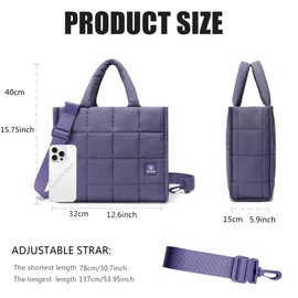 DOYOGI Quilted Crossbody Tote for Women - Small Shoulder Bag, Puffer Weekender Overnight Purse Handbag Organizer (Purple)