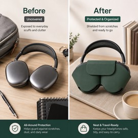 Headphone Case Cover for AirPods Max – PU Leather Protective Smart Case with Magnetic Sleep Mode Support