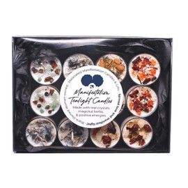 BlkGrlMagick White Birch Amethyst Crystal Candle for Meditation, Manifestation, Aromatherapy with Lavender Buds, White Sage, Small Batch Handmade Gemstone Infused Candle (6pc Tealight Candles)