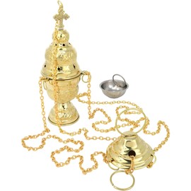Needzo High Polished Hanging Brass Censer, Catholic Church Supplies, 34 Inches