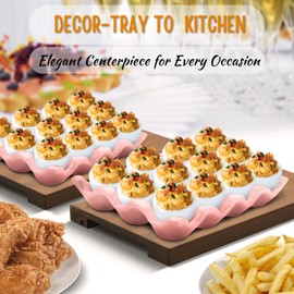 Flexzion 12 Cups Ceramic Egg Holder - Whole Dozen Porcelain Egg Tray Container Keeper Storage Organizer Decorative Serving Stand Serveware for Refrigerator Fridge Countertop Display 2 Pack (Pink)