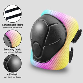 Kids Protective Gear Set Knee Pads for Kids 3-14 Years Toddler Knee and Elbow Pads with Wrist Guards 3 in 1 for Skating Cycling Bike,Biking, Roller Skates, Scooters (Pink Blue Yellow, ‎S(3-8Years))
