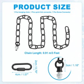 PATIKIL 3 ft Light Fixture Chain, 1 Set Lighting Chain Metal Looping Link with Quick Link Screw Lock Connectors Up to 110 lbs for Pendant Lights Chandeliers Swag Lights, Black