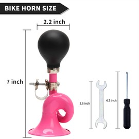 WHTCHSU Bike Horn for Adults Classic Horn Metal Squeeze Clown Horn, Fits All Bicycle Handle Bar, Loud Sounds（Pink Snail Horn 7-Inch）