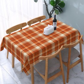 Fall Rectangle Tablecloth 60x84 Inch Burnt Orange Plaid Autumn Harvest Themed Thanksgiving Day Decorative Table Cloth Holiday Seasonal Rustic Farmhouse for Indoor Party Kitchen Dinner Picnic Decor