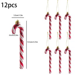12pcs Plastic Christmas Glitter Candy Cane Ornaments Candy Canes Decorations Christmas Tree Hanging Decorations for Xmas Crafts Indoor Outdoor Decor (Red)