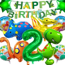 Hierein Dinosaur Birthday Decoration 2 Years, Pack of 12 XXL Dinosaur Decoration Children's Birthday, Dinosaur Foil Balloons Birthday Decoration Boys for 3 Years Children, Jungle Party Birthday