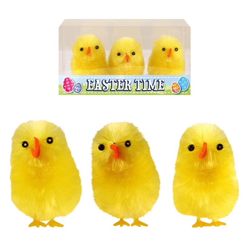 6 x Large 6cm Easter Chicks Yellow Chenille Decorations For