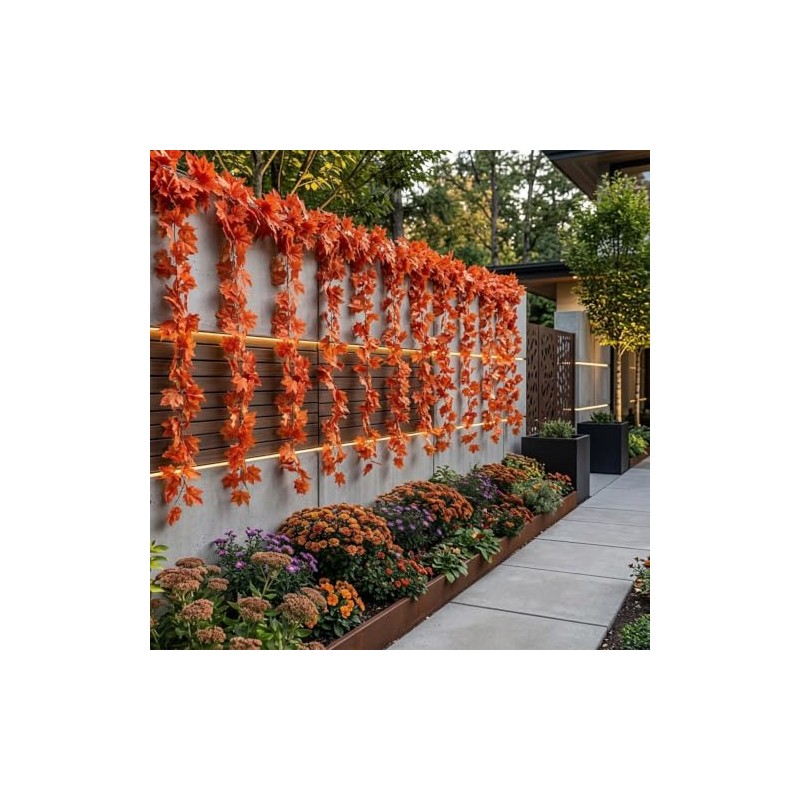 5Pcs Guirnalda de Hojas de Arce para Otoño，Decoración Halloween,7.4M largo