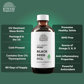 BETTER PLACE ORGANICS Organic Black Seed Oil | 100% Virgin Cold Pressed Liquid Pure | Super Antioxidant | External Use on Joints, Hair, Skin, Nails | 16 oz
