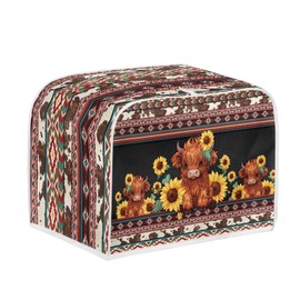Lotusorchid Highland Cow Print Toaster Cover - 4 Slice, Washable, Anti Scratch, Brown